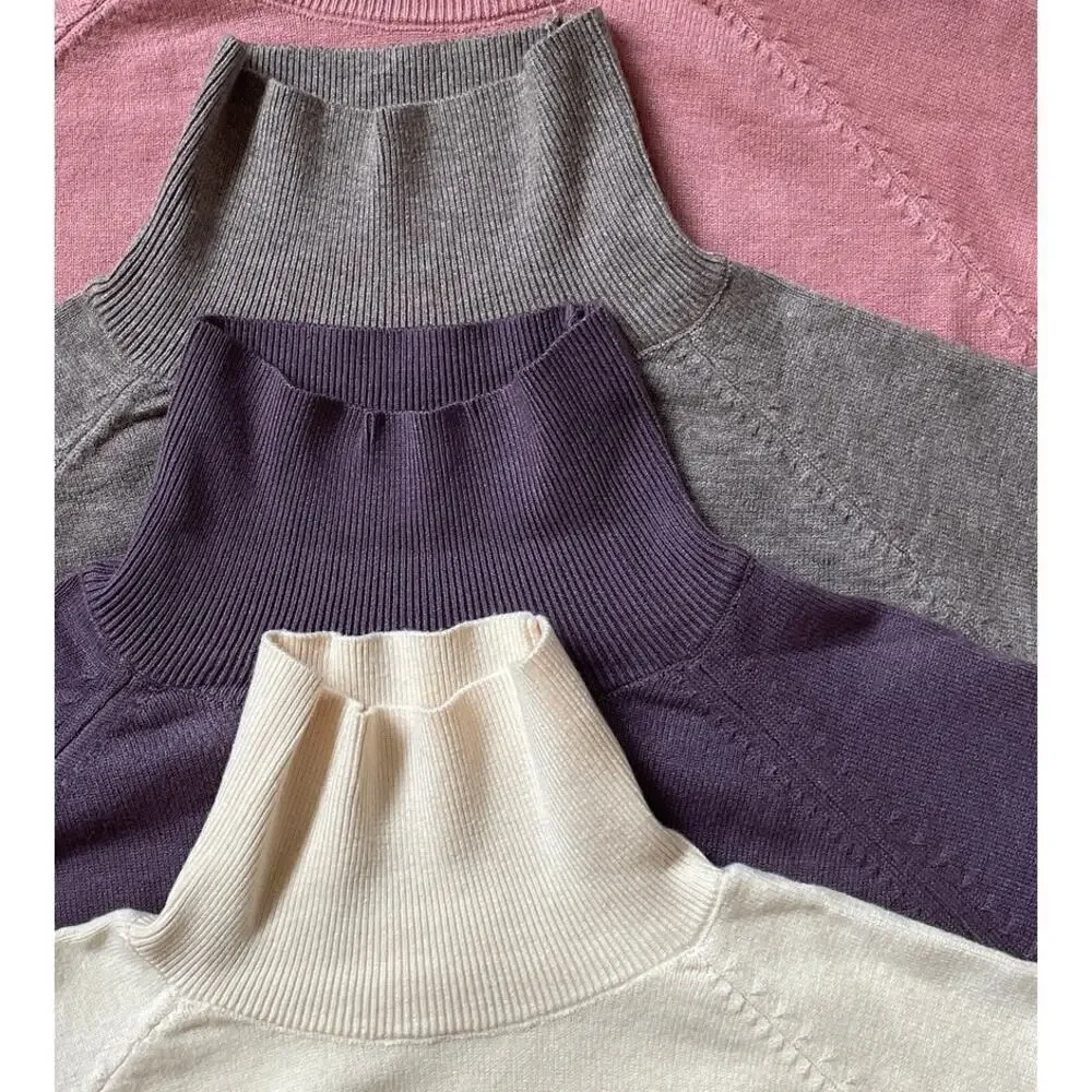 Luxury Cashmere-Feel Turtleneck Sweater | Smoky Plum, Business Capsule, S, M New